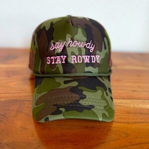 Camo Trucker Hat Embroidered Say Howdy Stay Rowdy Western Coastal Cowboy New